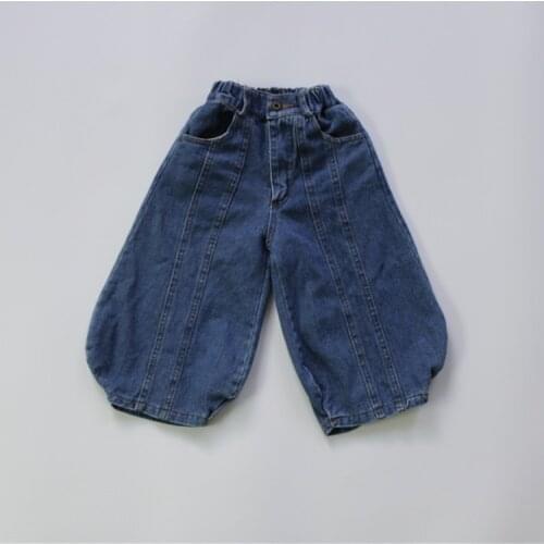 2020 Autumn Unisex Children Denim Pants Korean Style Wid-leg Trousers Baby Girls Boys Lantern Jeans