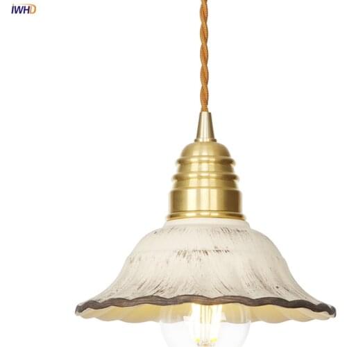 IWHD Ceramic Pendant Lights LED Copper Nordic Pendant Lamp Adjustable Hanglamp Vintage Hanging Lights Retro For Home Lighting