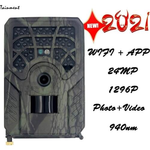 WiFi APP Trail Camera 24MP 1296P Game Hunting Camera with 940nm IR LED Night Vision Motion IP54 for Monitoring Wildlife Animal