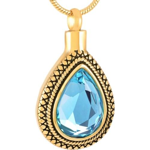 Crystal Inlay Teardrop Cremation Jewelry Pendant Locket Stainless Steel Keepsake Memorial Urn Necklace for Ashes