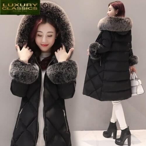 Female Duck Down Winter Jacket Large Fox Fur Hooded Thick Warm Womens Down Jacket Fashion Ladies Long Coat Hiver LW1449