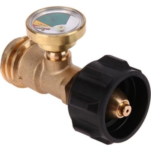 Brass Propane Tank Adapter Gauge Gas Cylinder Adapter Joint Grill Pressure Indicator Fuel Heater For Camping BBQ Supplies