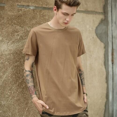 Mens t Shirts Skateboard Tshirt Solid Hip Hop Tshirt Mens Tees Top New Men Oversized Arc Hem Extended Kanye T-Shirt Cotton Swag