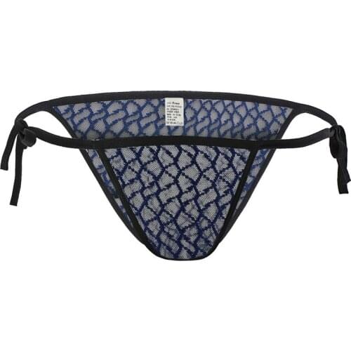 Men Briefs Sexy Underwear Lace Ultra-thin Transparent Adjust One Size Breathable Bandage Underpants Men Briefs Men Bikini Briefs