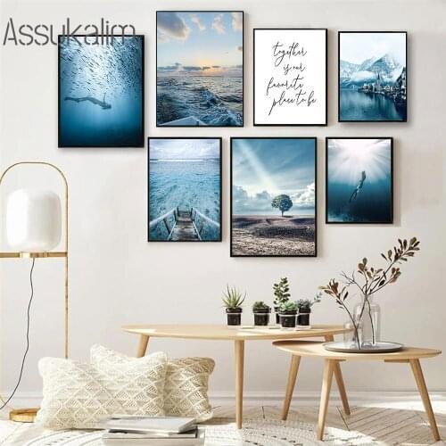 Ocean Wall Painting Sea Landscape Canvas Poster Mountain Print Sunlight Paintings Nordic Posters And Prints Living Room Decor