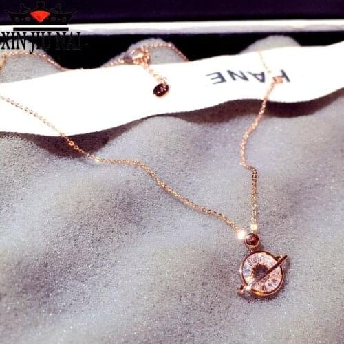 2020 new female net red ins circle button planet shape high-quality temperament zircon crystal pendant clavicle short necklace