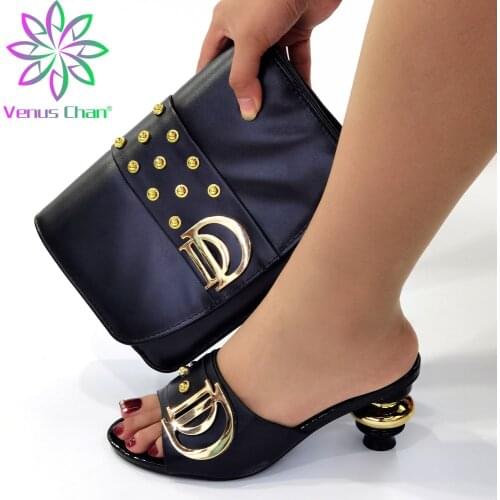 New 2021 High Quality New Arrivals Italian Shos in Black Color for Paraty Nigerian Ladies Sheos and Bag to Match with Crystal