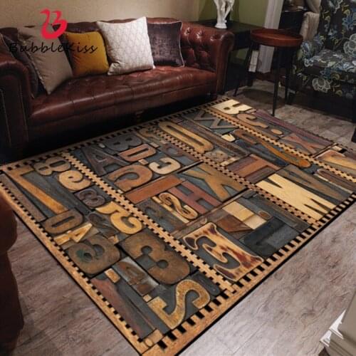 Bubble Kiss Carpets For Living Room Retro 3D Floor Mat Rug Imitation Wood Letter Printing Rug Fashion Home Bedroom Non-Slip Rug