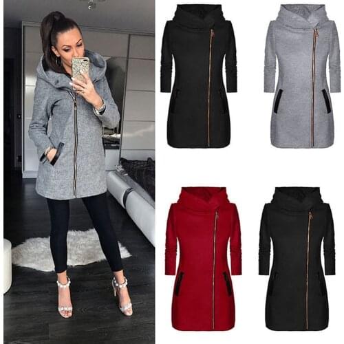 Autumn Winter Women Hooded Coat With Hat Long Sleeve Thicken Overcoat Warm Zipper Jacket Outwear H9