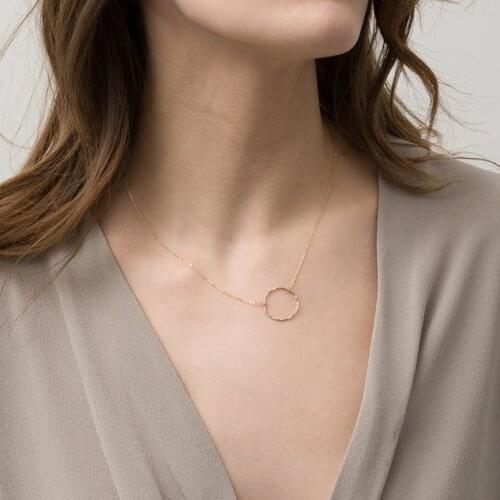 New Arrival 50CM Gold Rose Gold Color Necklace Hammer Chain Circle Pendant Necklace for Women Ladies Necklace Jewelry