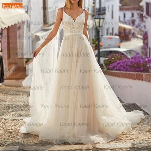 Simpl Ivory Wedding Dresses 2021 vestido de noiva Spaghetti Strap Appliques Bridal Gowns Backless Beach Customization trouwjurk