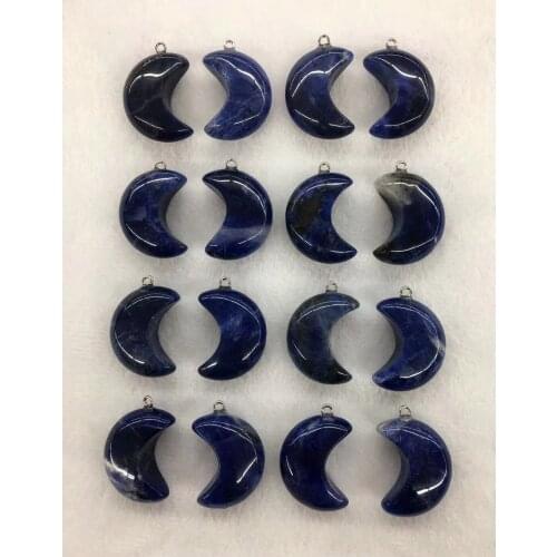 Wholesale 10pcs/Pack Natural Sodalite Bead Pendant,Moon Shape Gem Stone Jewelry Necklace DIY,30x12mm
