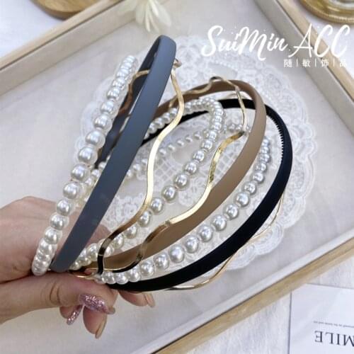 Headbands For Women Girls Korean Slim Pearl Hair Bands Accessories Fashion Geometric Adult Diademas Bandeau Cheveux Wholesale