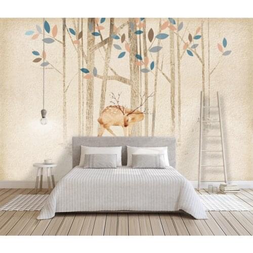 Custom light luxury Nordic elk forest background wall small fresh deer forest living room bedroom dining green environmental pro