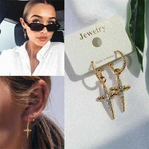 MWSONYA New Korean Version Retro Cross Rhinestone Pendant Earrings Fashion Elegant for Women Earrings Jewelry Gifts