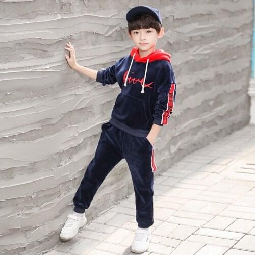 Siddons kids tracksuit in double-side pleuche material super warm winter boy clothes with cap and letters design