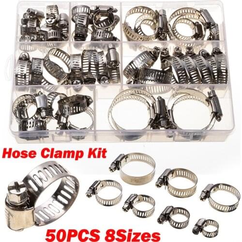 50PCS 8-38mm Stainless Steel Adjustable Drive Hose Clamp Fuel Line Worm Clip Hoop Hose Clamp For Water Pipe Plumbing Automotive
