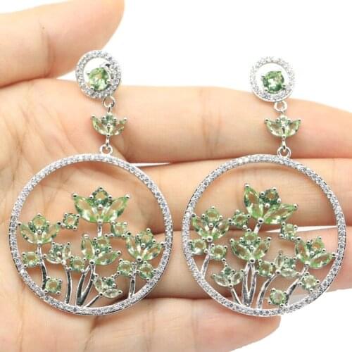 22x22mm SheCrown Deluxe Flowers Created Violet Tanzanite CZ Womans Wedding Silver Earrings