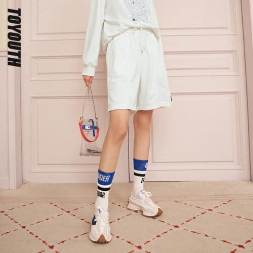 Toyouth Women Short 2021 Autumn Drawstring Elastic Waist Shorts Green Blue Casual Sports Short Pants