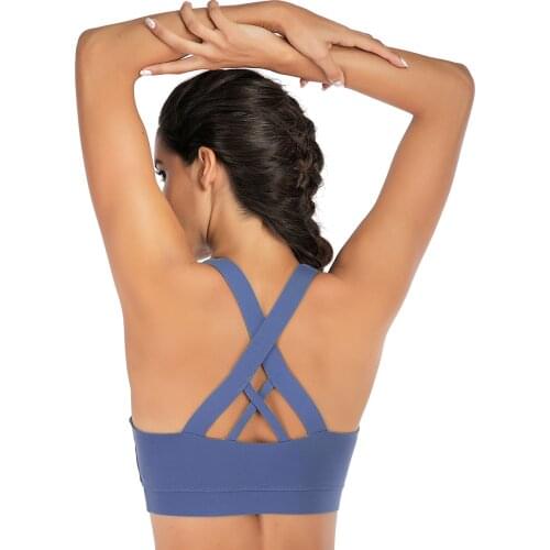 Fitness Women Sport Bra Top Cross Back Solid Padded Yoga Wear Workout Gym Running Clothes Removable Cup Bras