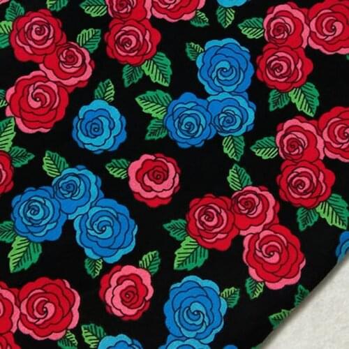 100% Plain Cotton Red Blue Blooming Rose Flower Printed Fabric Floral Fabric Patchwork Dress Cloth Ornament