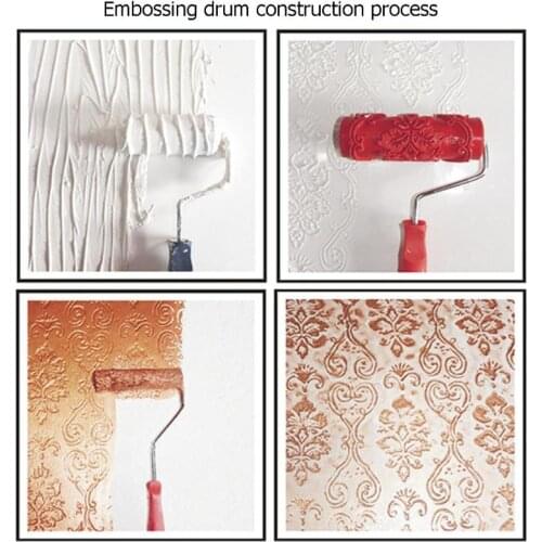 7 Inch Rubber Roller Embossed Texture Pattern Paint Roller Home Decoration Paint Brush Background Wall Tool Red