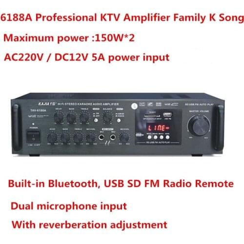 AC220V / DC12V TAV-6188A HIFI home stereo karaoke Bluetooth audio amplifier With LED display USB / SD FM radio microphone input