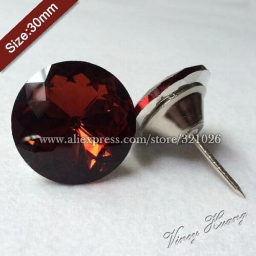 Free shipping 100PCS/LOT 30MM RED WINE COLOR Redbud Crystal Glass Tacks,Headboard Buttons,Sofa Crystal Tacks, Upholstery Buttons