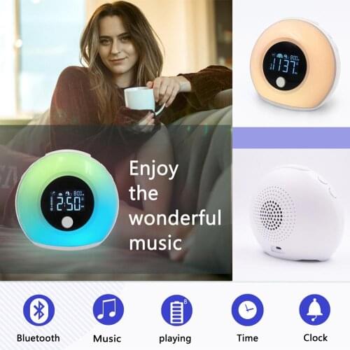 Bluetooth Speakers Night Light Wake Up Light Alarm Clock Dimmable Colorful Beside Lamp for Kids Party Bedroom Camping