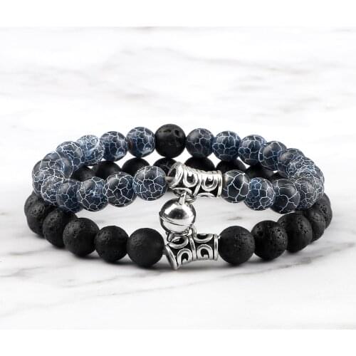 6/8mm Black Lava Beaded Bracelet Fashion Couple Distance Magnet Matching Bracelets Natural Stone Yoga Bangles Friendship Jewelry