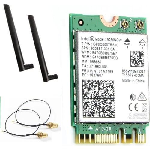 Dual Band 1.73Gbps Wireless-AC For Intel 9260 9260NGW NGFF Wifi Card 2.4Ghz/5Ghz 802.11ac Bluetooth 5.0 MU-MIMO With Antenna Set