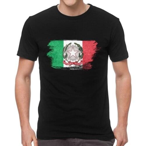 Mens Italian Coat Of Arms T-Shirt Funny Italy Flag Grunge Brick Stone Tshirt Short Sleeve Hip Hop T Shirt Cotton Tee Clothing