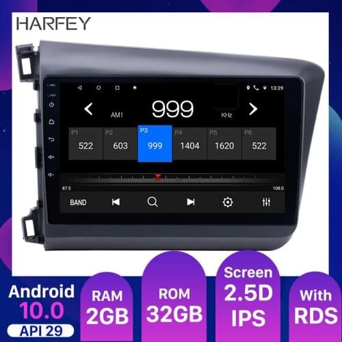 Harfey Android 10.0 2Din Car GPS Radio 10.1" Multimedia Video Player auto Stereo GPS For 2012 2013 Honda Civic Navi with WIFI