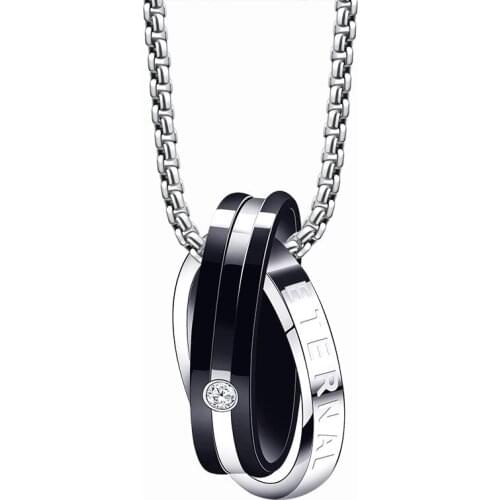 Personality Pendant Mens Exquisite Titanium Steel Double Ring Pendant