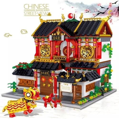 New Street View Building Blocks Chinese Ancient Architecture China Town Figures Zhongyi Tang Dragon Bricks Set Toys for Children