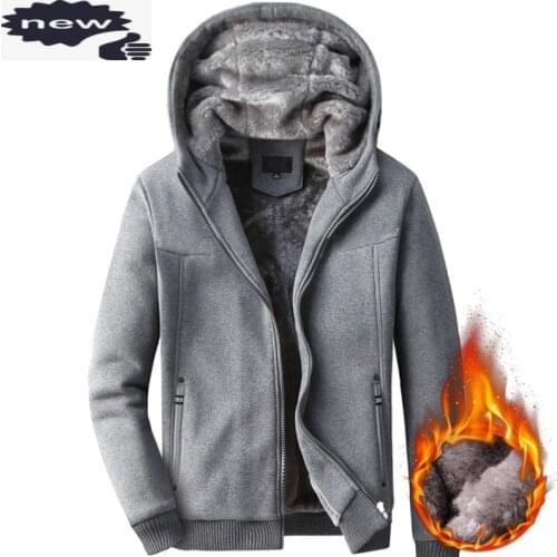 Korean Slim Fit Mens Hooded Coat Casual Winter Fur Lining Warm Streetwear Male Cotton Long Sleeved Sweatshirts Outwear Overcoats