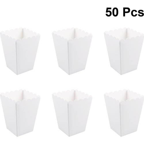 50pcs Paper Candy Cartons Popcorn Box Party Supplies White Popcorn Boxes Pop Corn Snacks Food Tub Wedding Kids Birthday Supplies