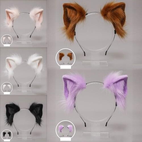 Cosplay Furry Animal Cat Ears Hair Hoop Lolita Costume Cosplay Long Fur Headpiece for Halloween Party Decoration