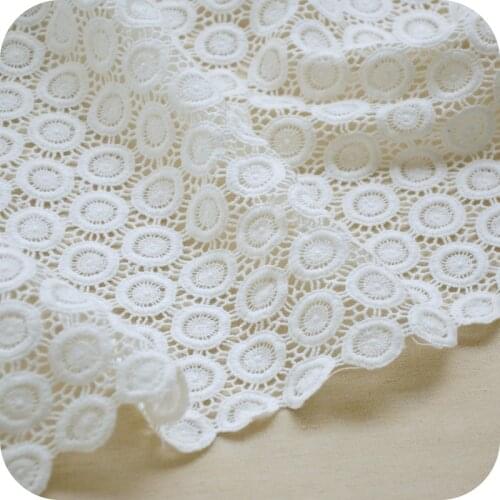 120 Wide Luxury White Cotton Circle Embroidery Lace Fabric DIY Applique Collar Trim Sewing Guipure Wedding Cloth Fabric Decor