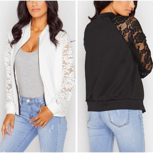 Bigsweety Women Jackets And Coats Spring Autumn Long Lace Sleeve Casual Basic Jacket Female Outwear Zipper Fashion Slim Tops