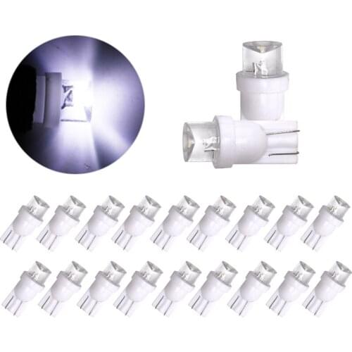 20Pcs/Lot White T10 W5W 1LED Concave Head Small Car Bulbs Straw Hat For Auto Clearance Lamp Instrument Lights 12V