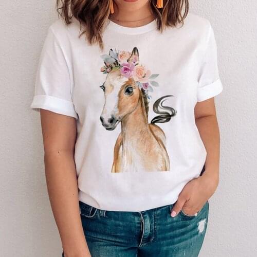 Summer Short Sleeve Clothes Tee for Women Lady Cartoon Cute Print T Shirts Women O-neck Loose T Shirts Casual Ladies White Tops