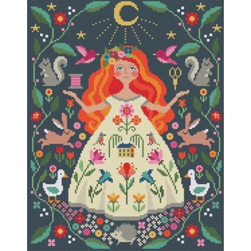 Little goddess in the moonlight Counted Cross Stitch 14CT 18CT dark blueCross Stitch Kits Embroidery Needlework Sets