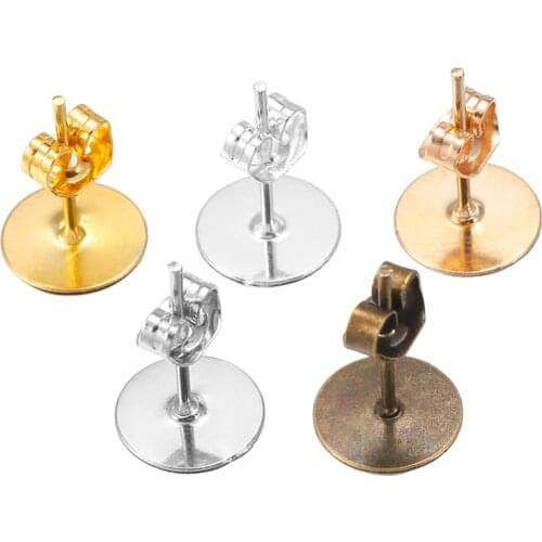 100pcs/lot Dia 4-10mm Metal Earring Studs Blank Base Settings With Earrings Plugs For DIY Jewelry Making Findings Accessories
