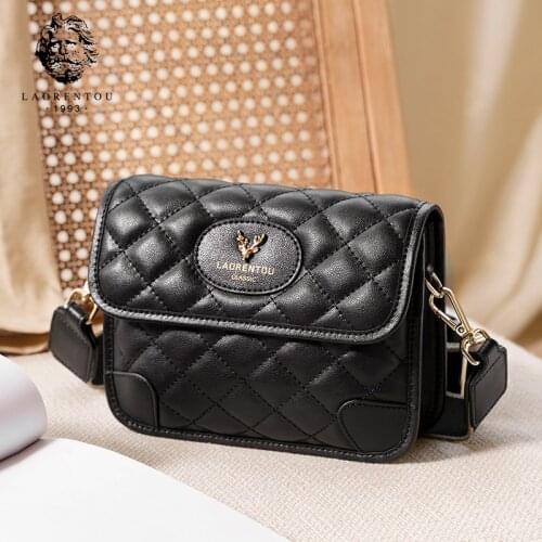 LAORENTOU Minimalist Design Women Black Mini Purse Cowhide Leather Flap Bag with Adjustable Shoulder Strap Casual Crossbody Bag