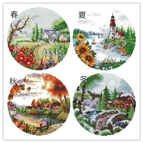 Counted Cross Stitch Kit Cross Stitch DIY Needlework Counted Chinese Cross-stitch Kits For Embroidery seasons scenery