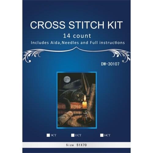 ONEROOM Cat that looks at candlelight wants to read Needlework Cross stitch kits DMC Stylish for Embroidery,Patterns 14CT DIY