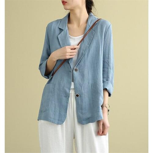 2021 Spring Autumn Fashion New Short Plus Size Women Clothing Two-Button Long-Sleeved Loose Cotton And Linen Small Suit H066