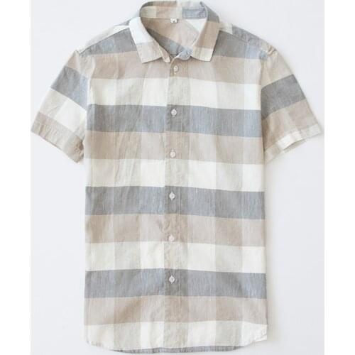 New arrival casual linen shirt men plaid short-sleeved shirt mens plus size S-3XL brand fashion shirts male camisa drop-ship