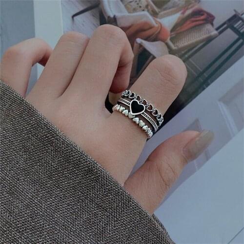 Charming Open Black Love Heart Ring for Women Vintage Boho Party Rings Gothic Punk Jewelry Gifts for Girls 2021